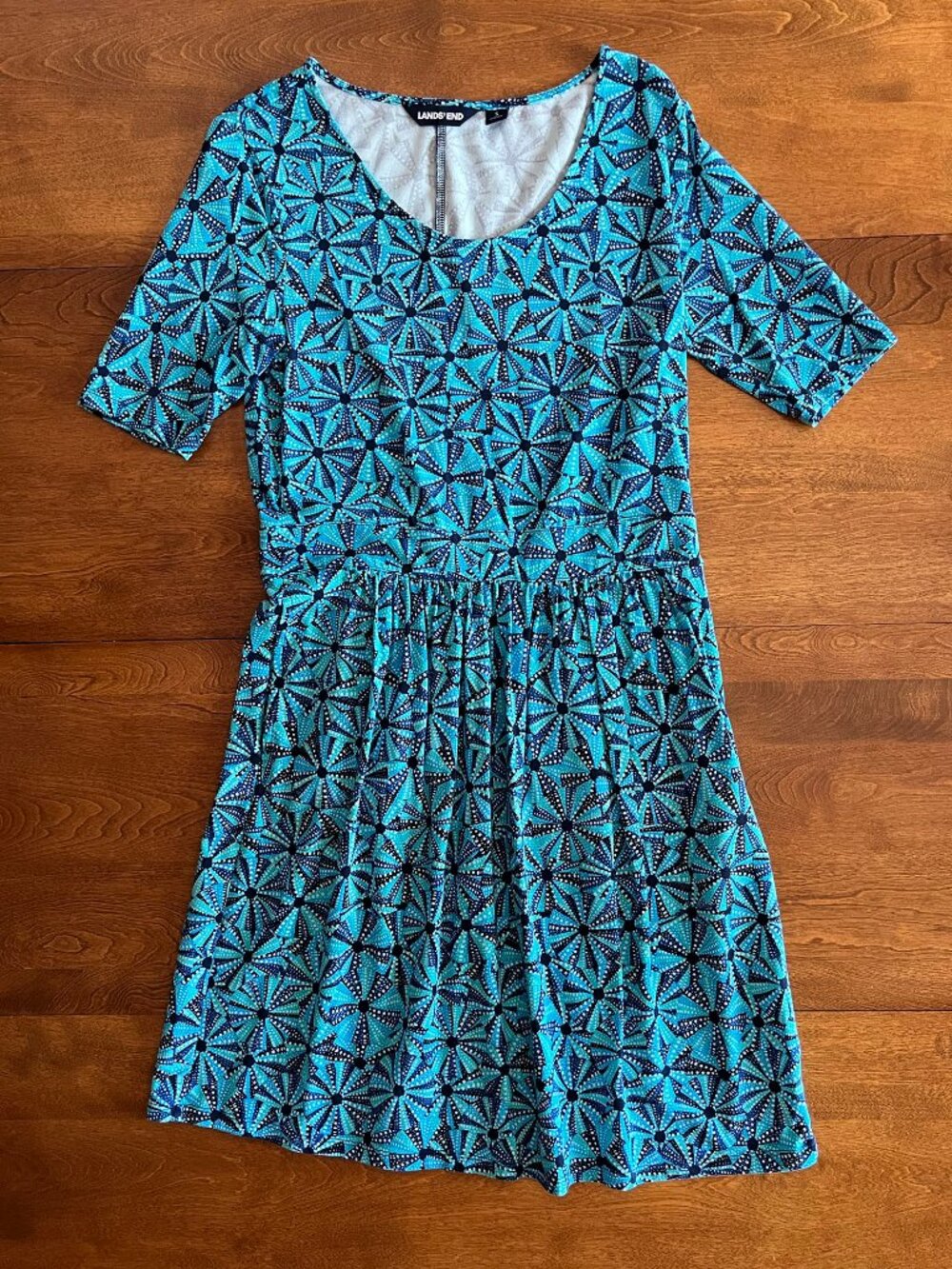 Lands' End teal pinwheel dress S 6-8